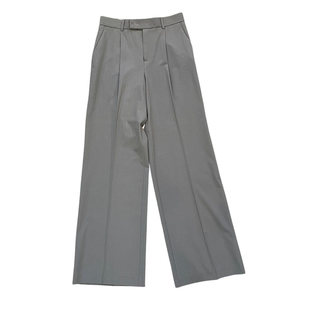 Mango MNG Taupe High Rise Wide Leg Pleat Front Trousers, Career, Size 4